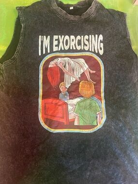 Men’s Black Graphic Muscle Tee "I'm Exorcising"